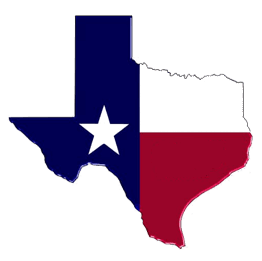 Shape of Texas filled with Texas flag.